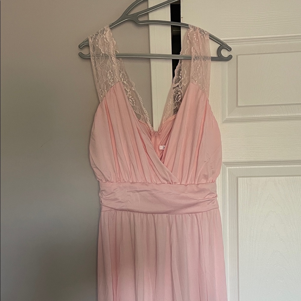 Soft Pink Lace Strap Maxi Dress